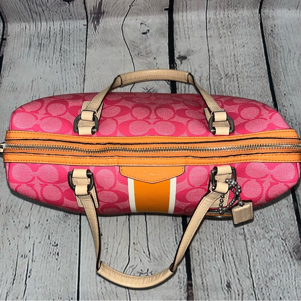 Coach Pink and Orange Signature Satchel - Picture 7 of 16